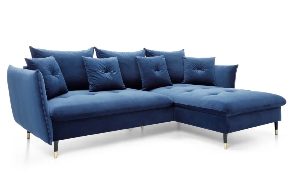 Narożnik z funkcją spania ATENA granatowy pikowany I sklep meblowy MIRAT. styl GLAMOUR