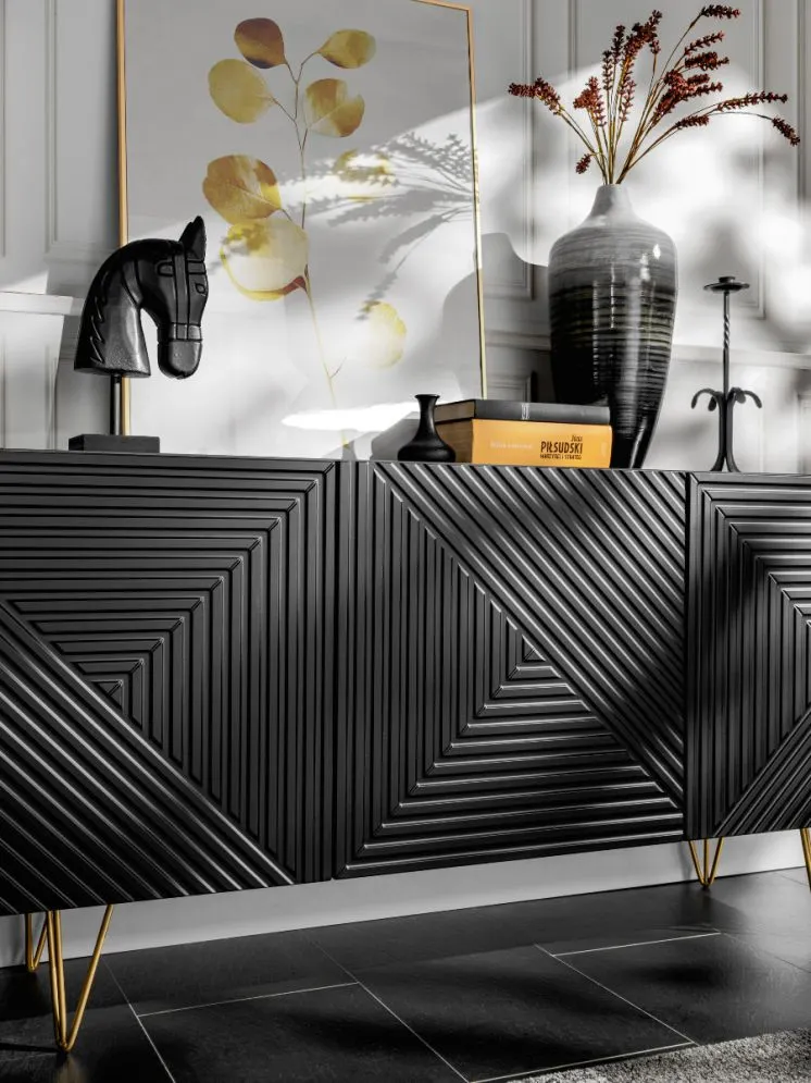 Komoda PYRAMID czarny mat/złota z szafkami I sklep meblowy MIRAT. styl GLAMOUR
