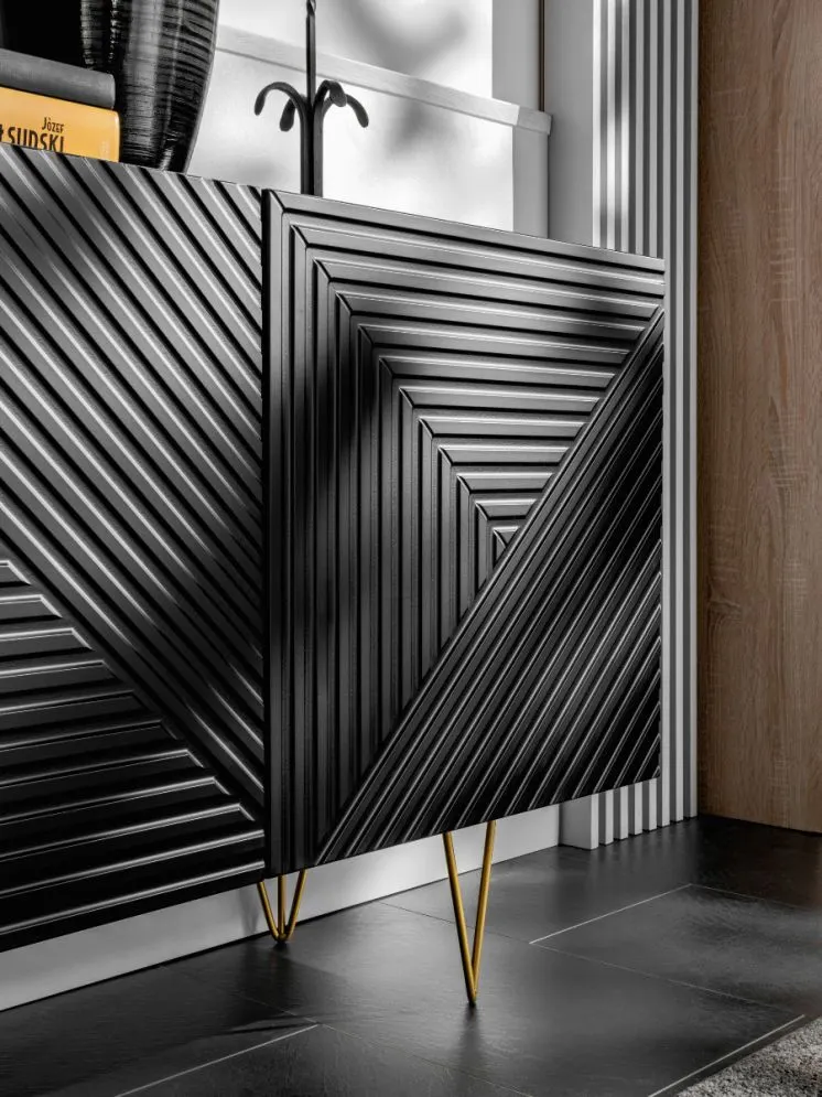 Komoda PYRAMID czarny mat/złota z szafkami I sklep meblowy MIRAT. styl GLAMOUR