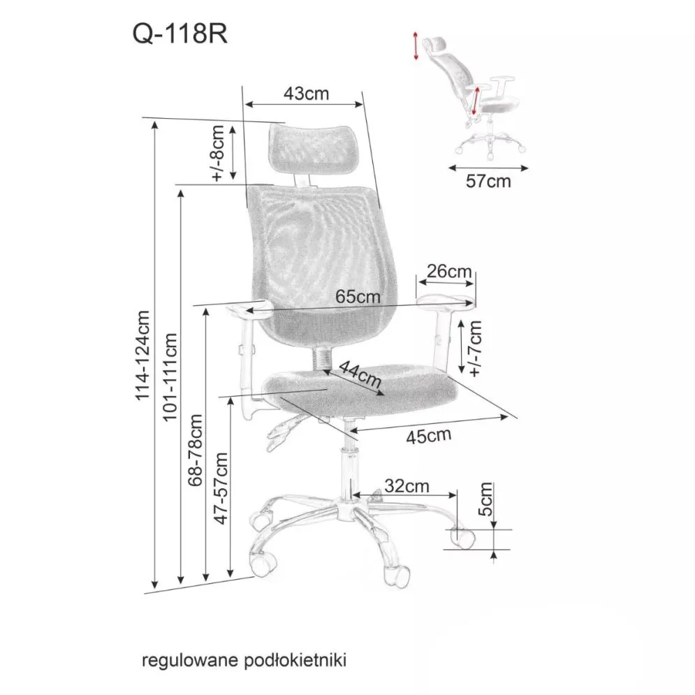 Fotel biurowy Q-118R szary ergonomiczny I sklep meblowy MIRAT.