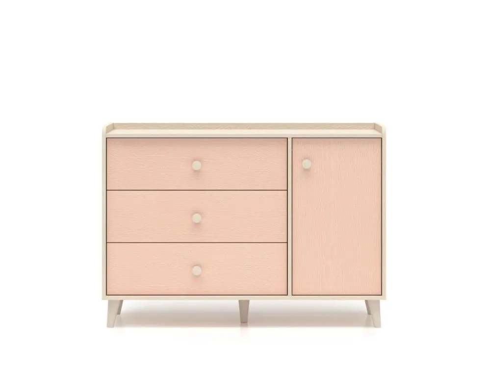 Komoda dziecięca MEVEL 05 różowa I sklep meblowy MIRAT. styl PASTELE kolekcja MEVEL