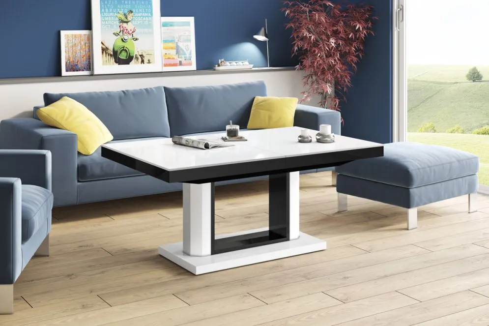 Ława QUADRO LUX biały połysk/czarny połysk rozkładana ławostół | MIRAT. w stylu  kolekcja