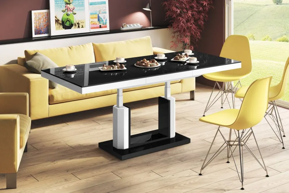 Ława QUADRO LUX czarny połysk/biały połysk rozkładana nowoczesna | MIRAT. w stylu kolekcja