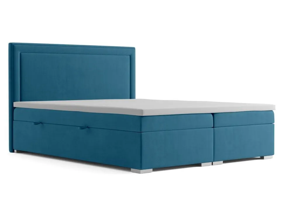 Łóżko kontynentalne NESS 180 ciemno niebieskie velvet z pojemnikiem i materacem | MIRAT. w stylu GLAMOUR kolekcja