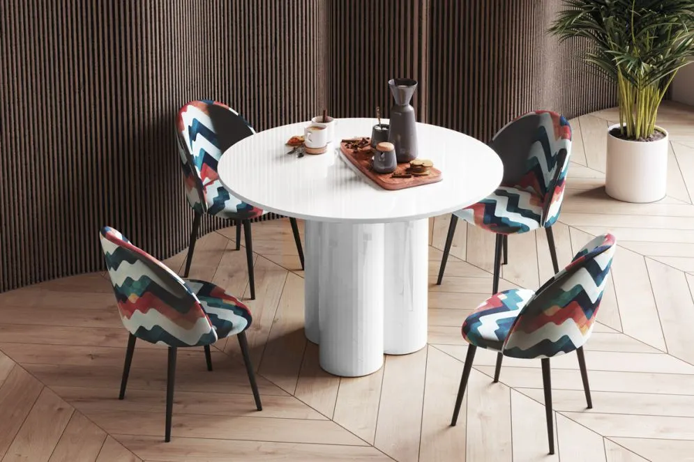 Stół okrągły RAVEO 100x100 biały połysk nowoczesny I sklep meblowy MIRAT.