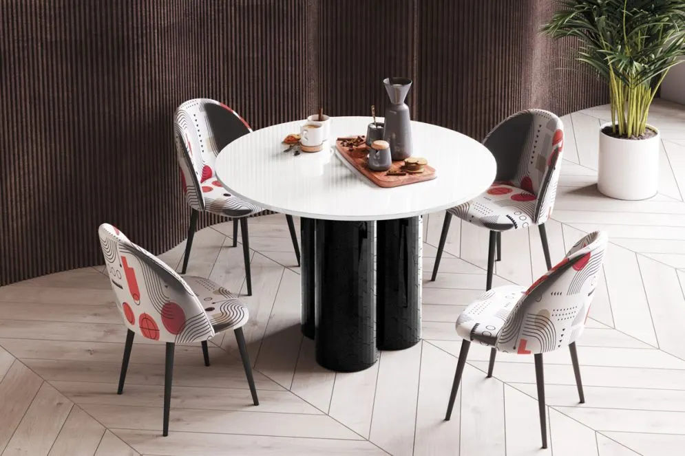 Stół okrągły RAVEO 100x100 biały połysk/czarny połysk do jadalni I sklep meblowy MIRAT.