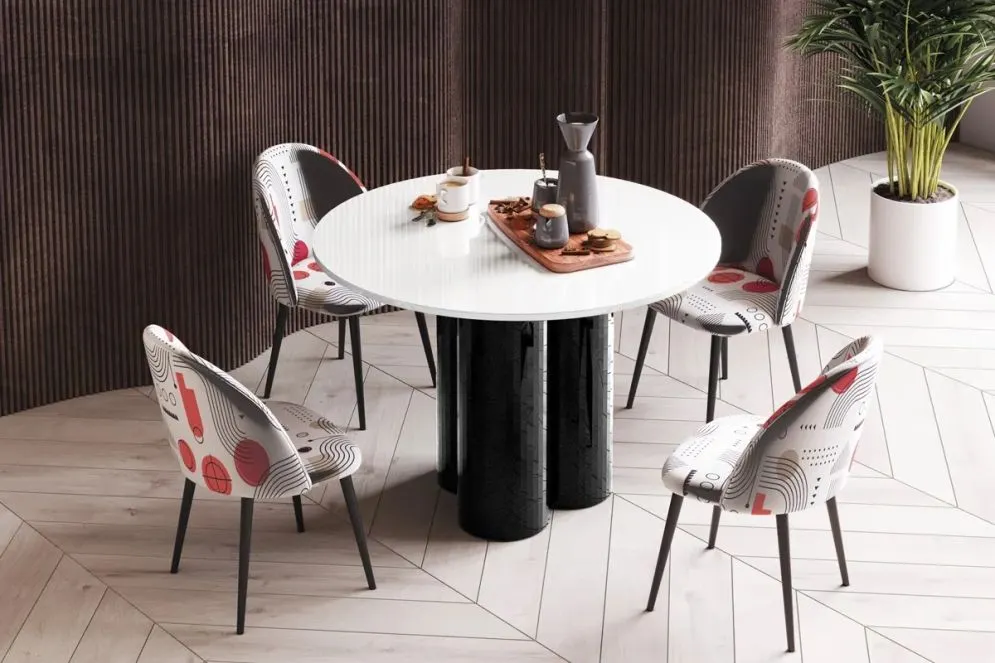 Stół okrągły RAVEO 100x100 biały mat/czarny połysk I sklep meblowy MIRAT.