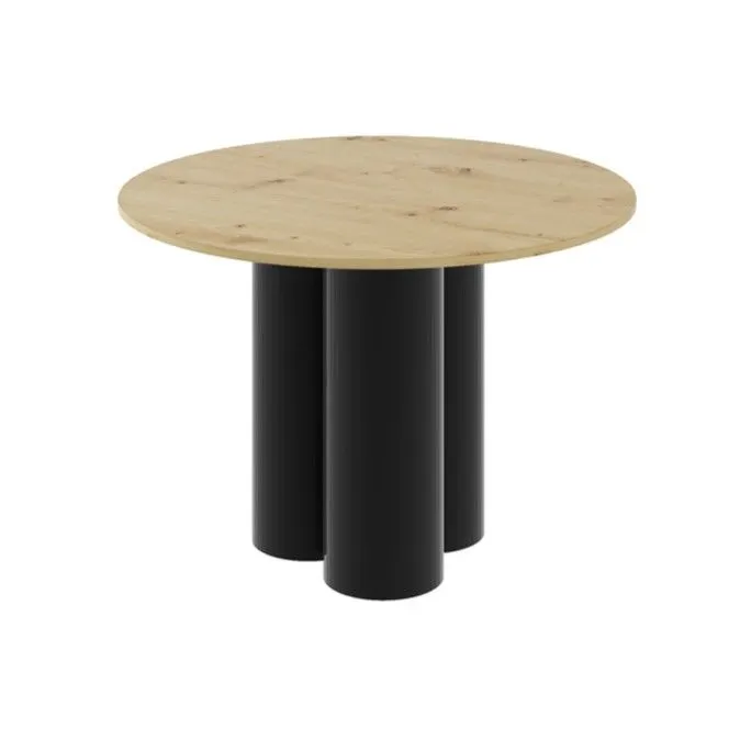 Stół okrągły RAVEO 100x100 dąb/czarny połysk do jadalni I sklep meblowy MIRAT. styl SKANDYNAWSKI