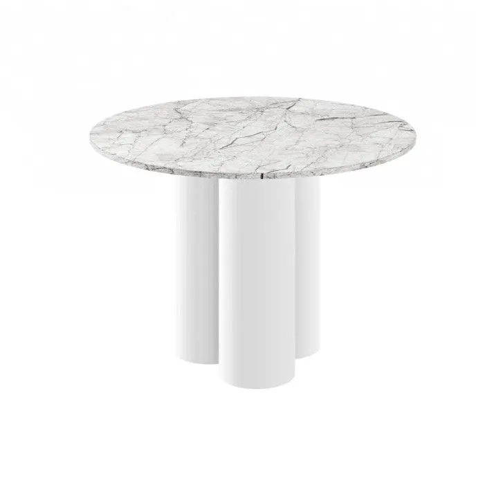 Stół okrągły RAVEO 100x100 biały marmur venatino/biały połysk designerski I sklep meblowy MIRAT.