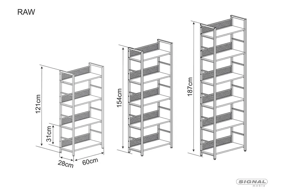 Regał na książki RAW R5 dąb/czarny do biura I sklep meblowy MIRAT. styl LOFT