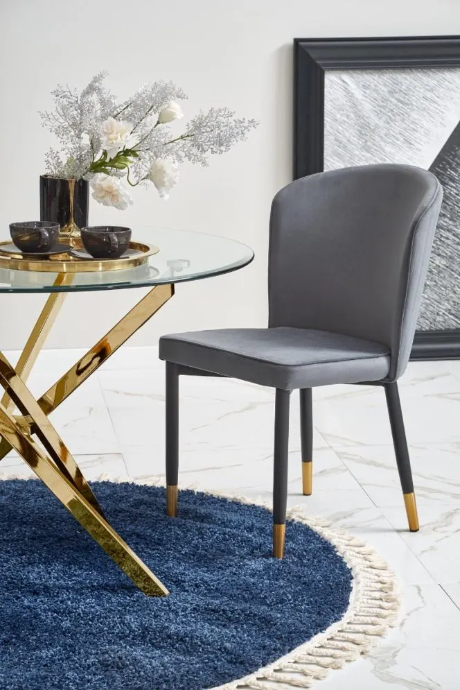 Stół RAYMOND 100x100 złoty okrągły ze szklanym blatem | MIRAT. w stylu GLAMOUR kolekcja