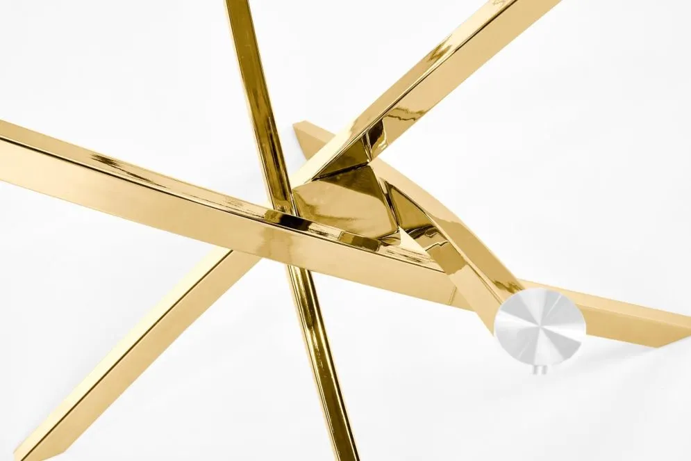 Stół RAYMOND 100x100 złoty okrągły ze szklanym blatem | MIRAT. w stylu GLAMOUR kolekcja