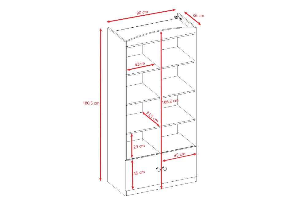 Regał BABY DREAMS biały podwójny na zabawki i książki do pokoju dziecięcego | MIRAT. kolekcja BABY DREAMS