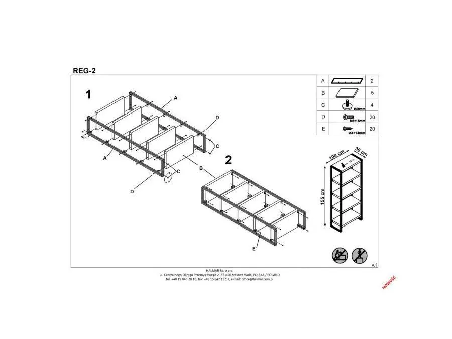 Regał BOLIVAR REG-2 do salonu z 5 półkami | MIRAT. styl LOFT kolekcja BOLIVAR