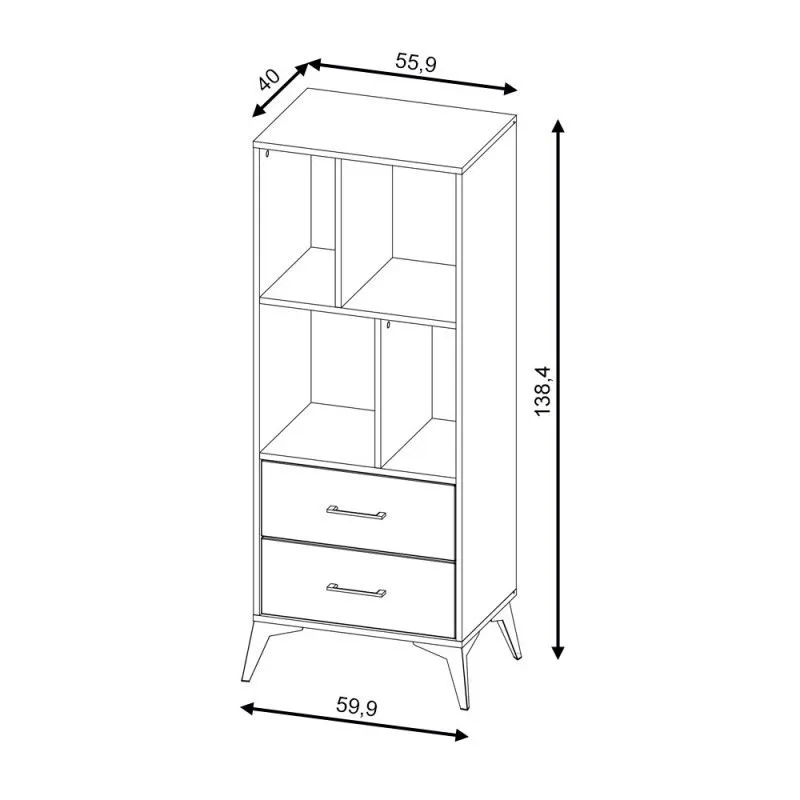 Wysoki regał LUGO 2S 60cm dąb artisan/zielony mat | sklep MIRAT styl RYFLOWANY, SKANDYNAWSKI kolekcja WM-LUGO