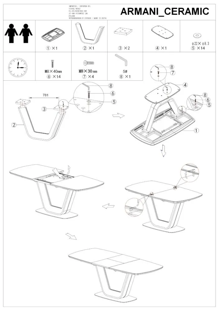 Stół ARMANI CERAMIC160(220)x90 biały/czarny z efektem marmuru | MIRAT. styl GLAMOUR