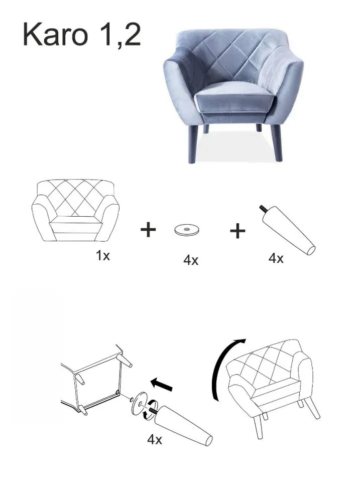 Fotel KARO 1 VELVET szary tapicerowany do salonu | MIRAT. w stylu GLAMOUR kolekcja