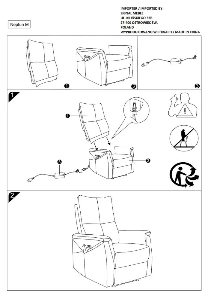 Fotel rozkładany NEPTUN VELVET M szary masujący sterowany pilotem | MIRAT.