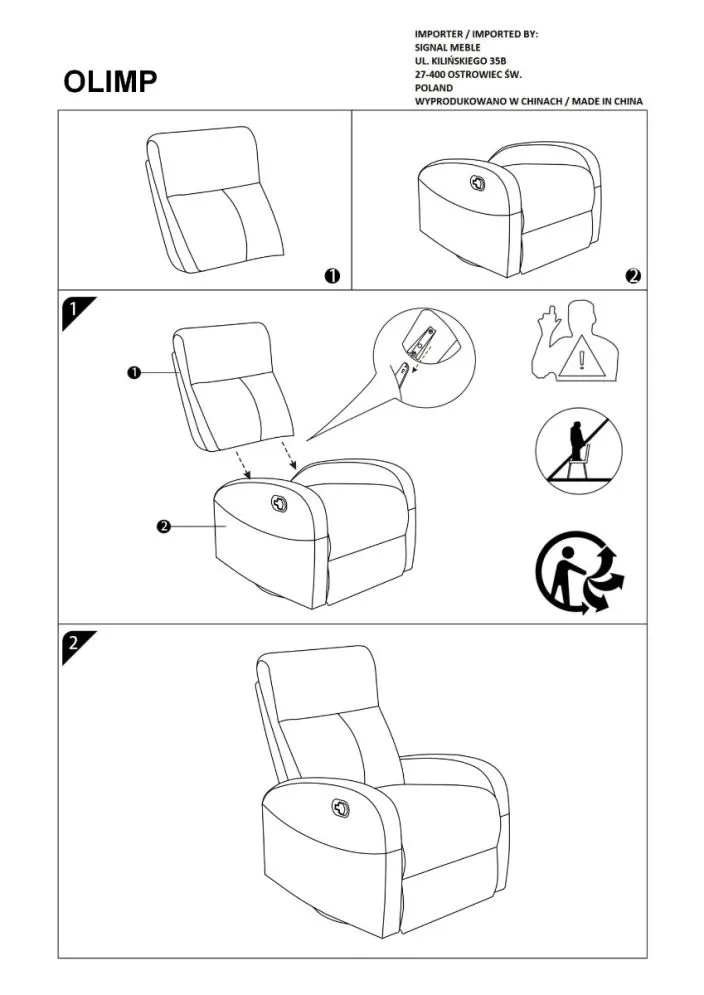 Fotel rozkładany OLIMP VELVET szary wypoczynkowy welurowy | MIRAT. styl GLAMOUR