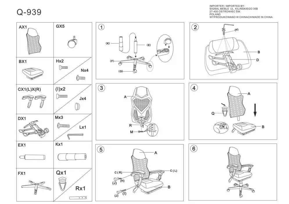 Fotel gamingowy Q-939 czarny/szary z podnóżkiem | MIRAT.