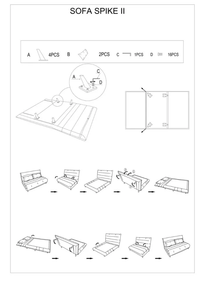 Sofa rozkładana z funkcją spania SPIKE II curry z poduszkami | MIRAT. styl SKANDYNAWSKI