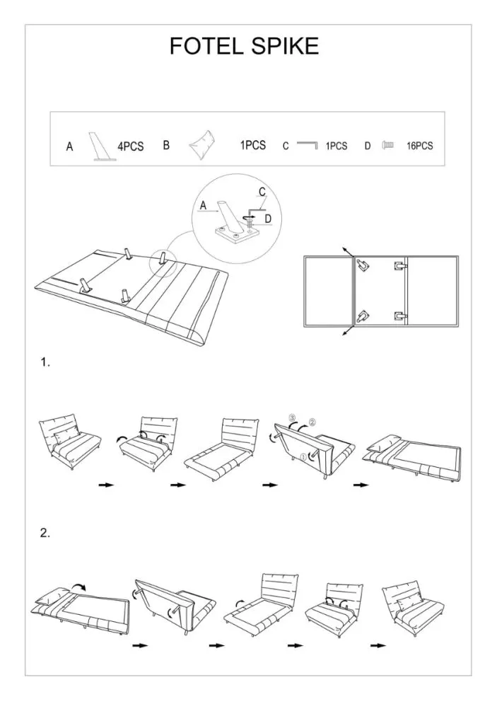 Fotel rozkładany SPIKE VELVET z poduszką | MIRAT.