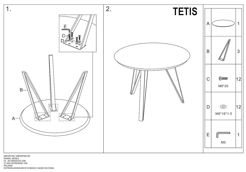 Stół okrągły TETIS dąb/czarny na metalowych nogach | MIRAT. styl LOFT