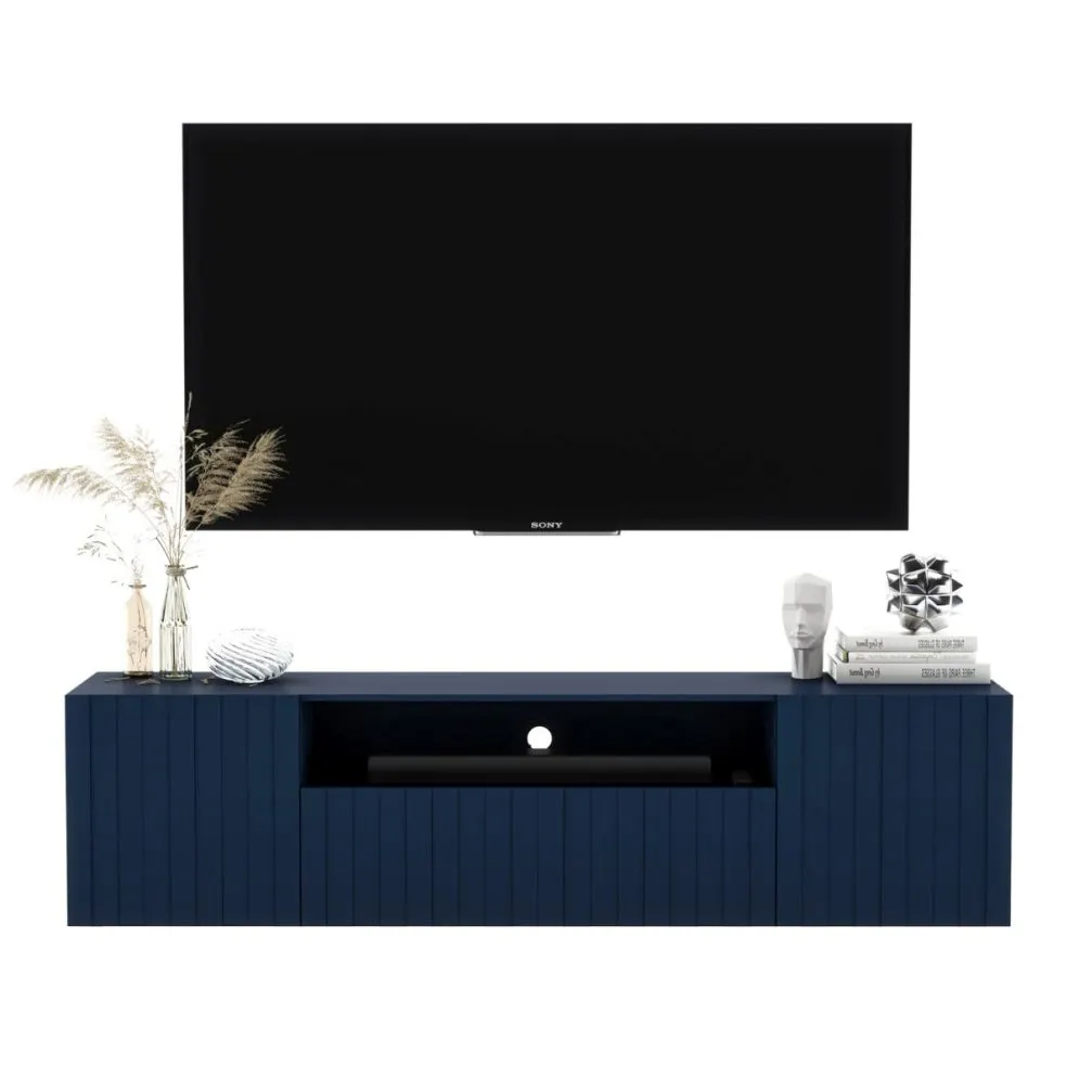 Szafka RTV TAL 2D1K 2 150cm wisząca granatowa mat do salonu I sklep meblowy MIRAT. styl GLAMOUR, LOFT, RYFLOWANY