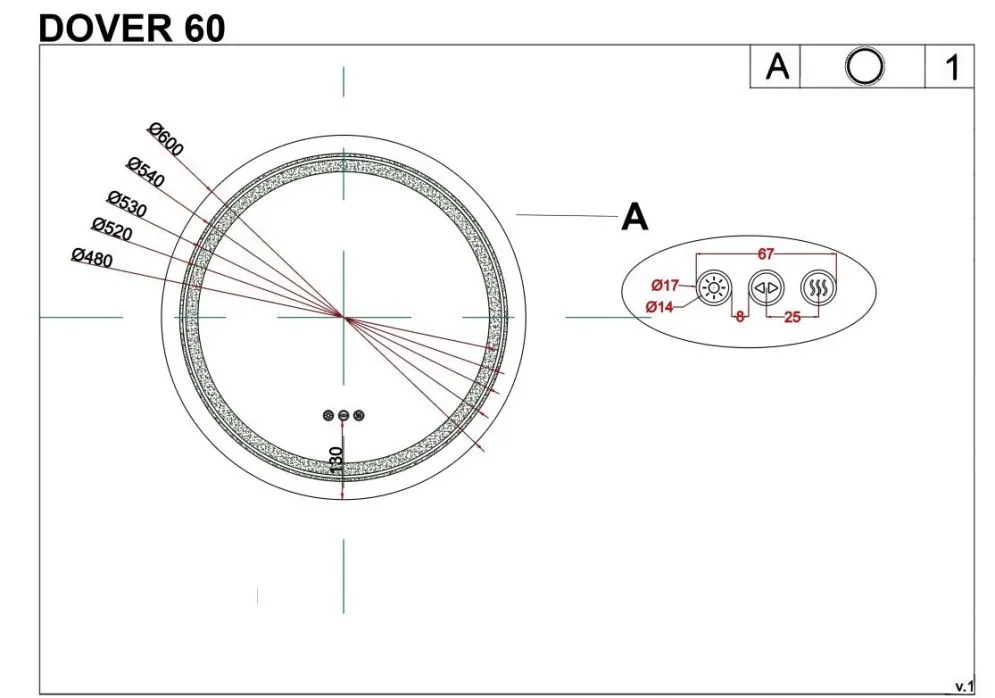 Okrągłe lustro łazienkowe DOVER 60x60cm srebrne z oświetleniem LED I sklep meblowy MIRAT.