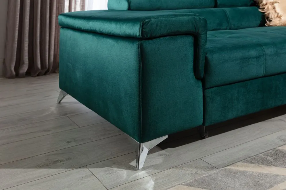 Narożnik z funkcją spania RICARDO VELVET zielony prawy z pojemnikiem na pościel | MIRAT. w stylu GLAMOUR kolekcja