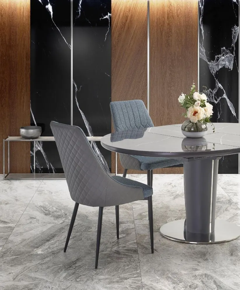 Stół rozkładany RICARDO 120(160)x120 okrągły z efektem marmuru | MIRAT. styl GLAMOUR
