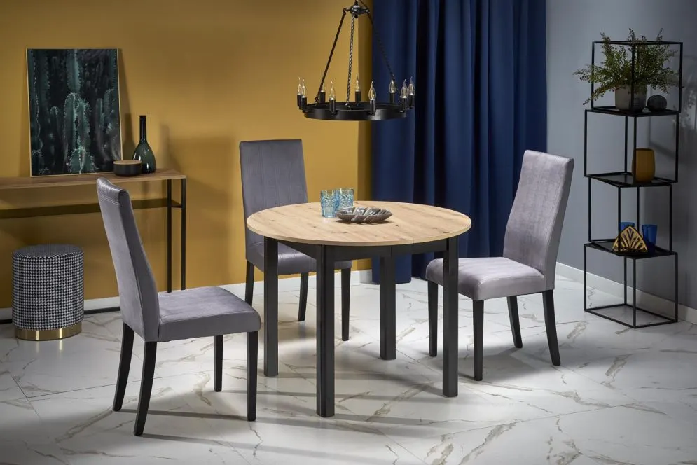 Stół RINGO 102(142)x102 dąb/czarny rozkładany okrągły | MIRAT. w stylu  kolekcja