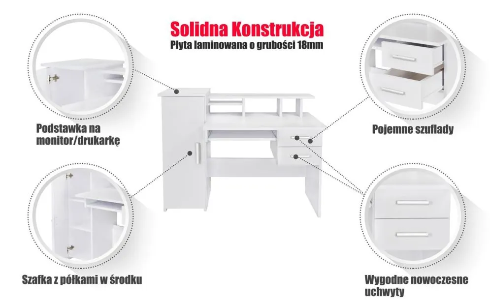 Biurko ALDONA 2 biały mat dziecięce | MIRAT. w stylu kolekcja