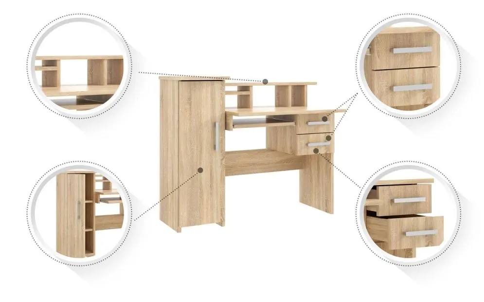 Biurko ALDONA 2 dąb sonoma proste z półką | MIRAT. w stylu  kolekcja