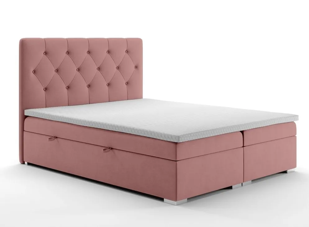 Łóżko kontynentalne INTENSO 140 różowe velvet z pojemnikiem do sypialni | MIRAT. styl GLAMOUR