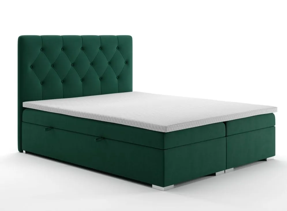 Łóżko kontynentalne INTENSO 160 zielone velvet z materacem do sypialni | MIRAT. styl GLAMOUR