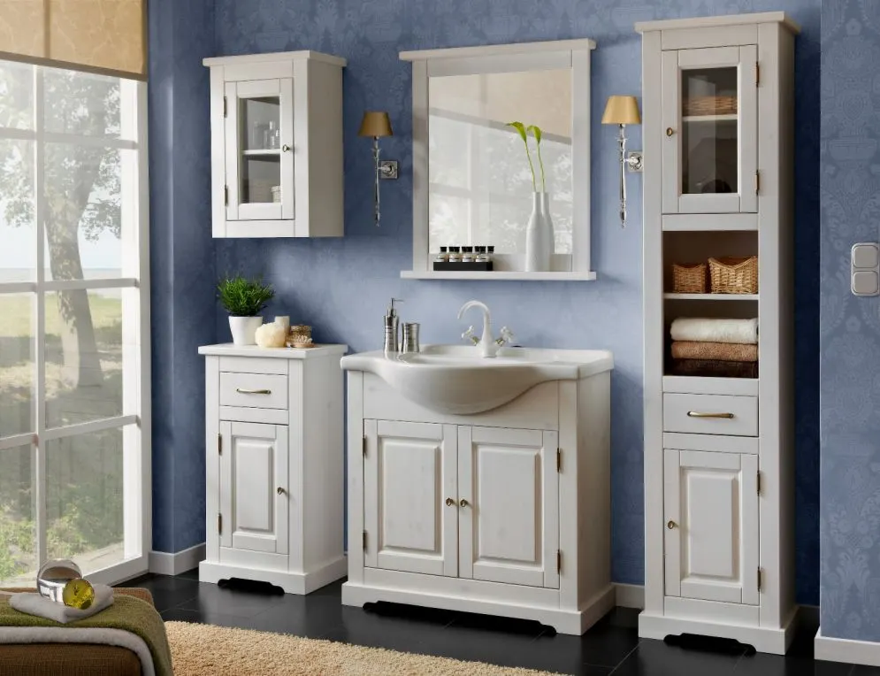 Szafka pod umywalkę ROMANTIC 85 cm biała drewniana stojąca | MIRAT. styl KLASYCZNY kolekcja ROMANTIC