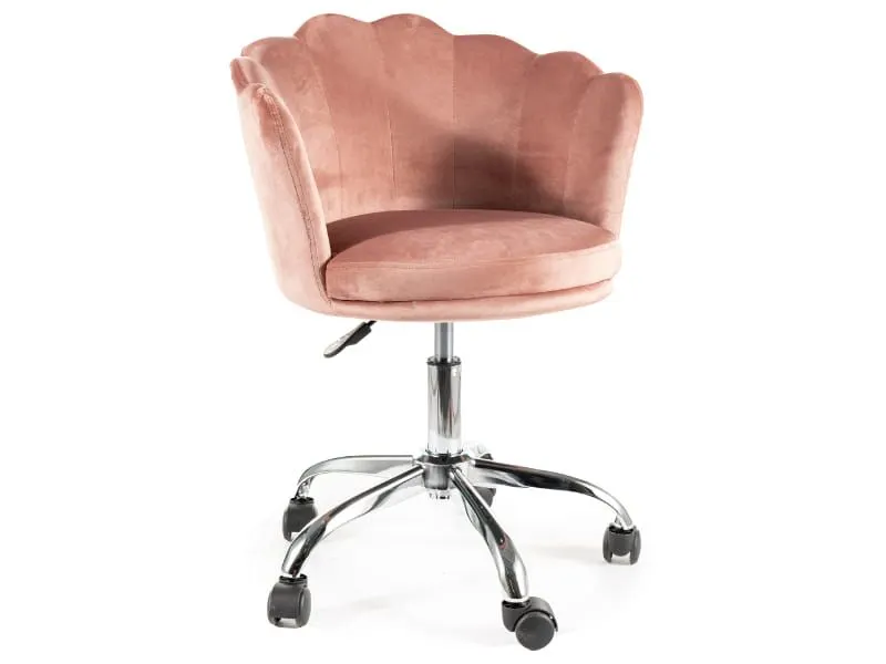 Stylowy fotel do biurka Rose Velvet antyczny róż chrom glamour | MIRAT