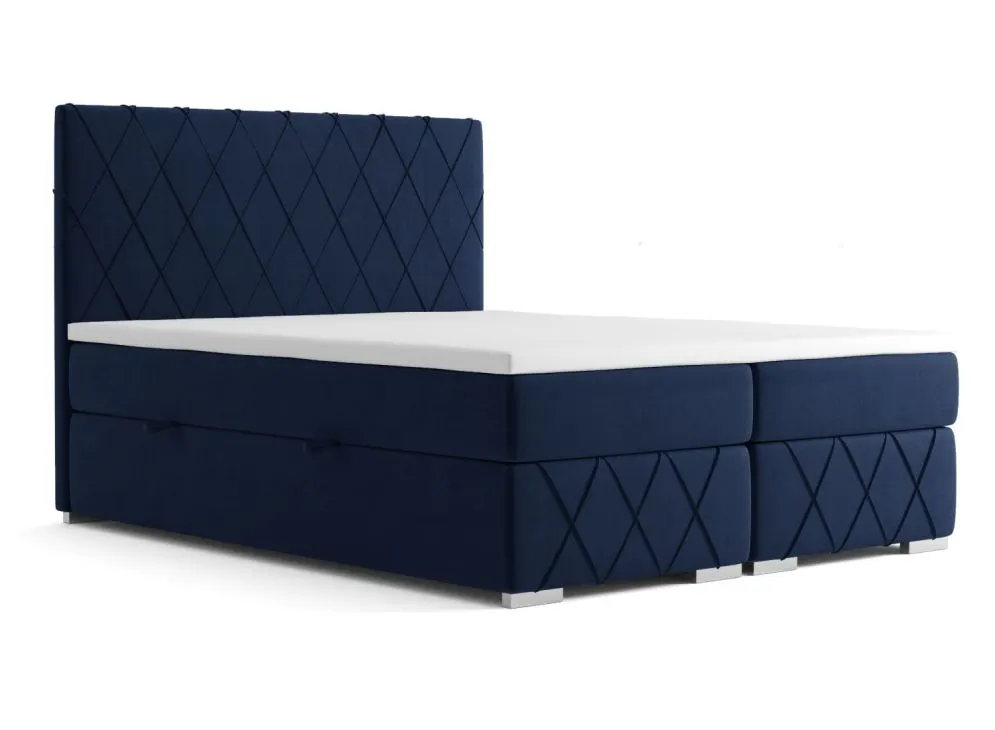 Łóżko kontynentalne AVELA 140 granatowe velvet z pojemnikiem do sypialni | MIRAT. styl GLAMOUR