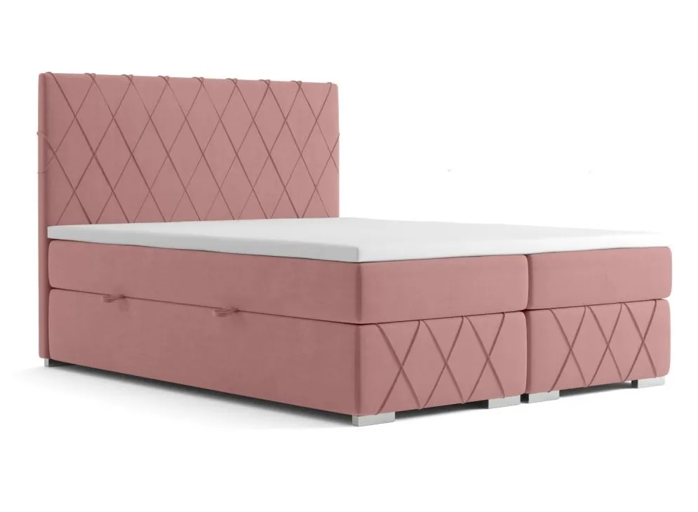 Łóżko kontynentalne AVELA 140 różowe velvet z pojemnikiem do sypialni | MIRAT. styl GLAMOUR