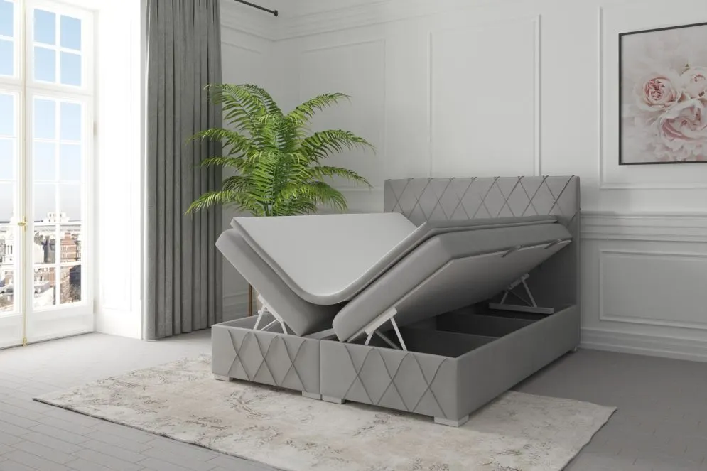 Łóżko kontynentalne AVELA 140 różowe velvet z pojemnikiem do sypialni | MIRAT. styl GLAMOUR