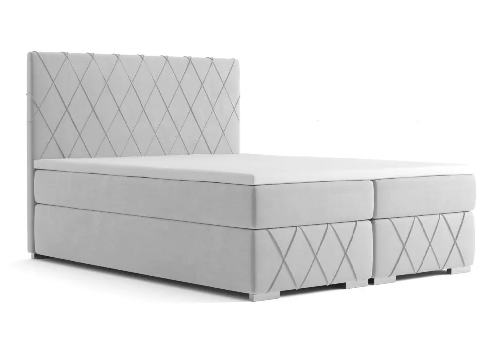 Łóżko kontynentalne AVELA 2 140 jasno szare velvet z przeszyciami | MIRAT. styl GLAMOUR