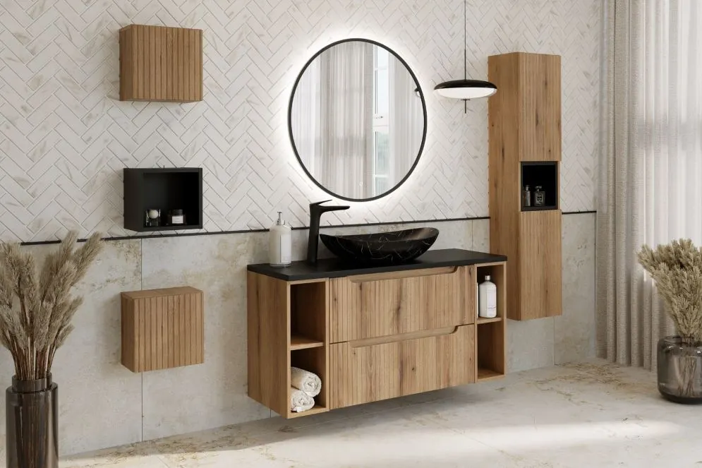 Wysoka szafka łazienkowa NOVA COAST EVOKE 2D 30cm dąb coast evoke I sklep meblowy MIRAT. styl RYFLOWANY kolekcja NOVA