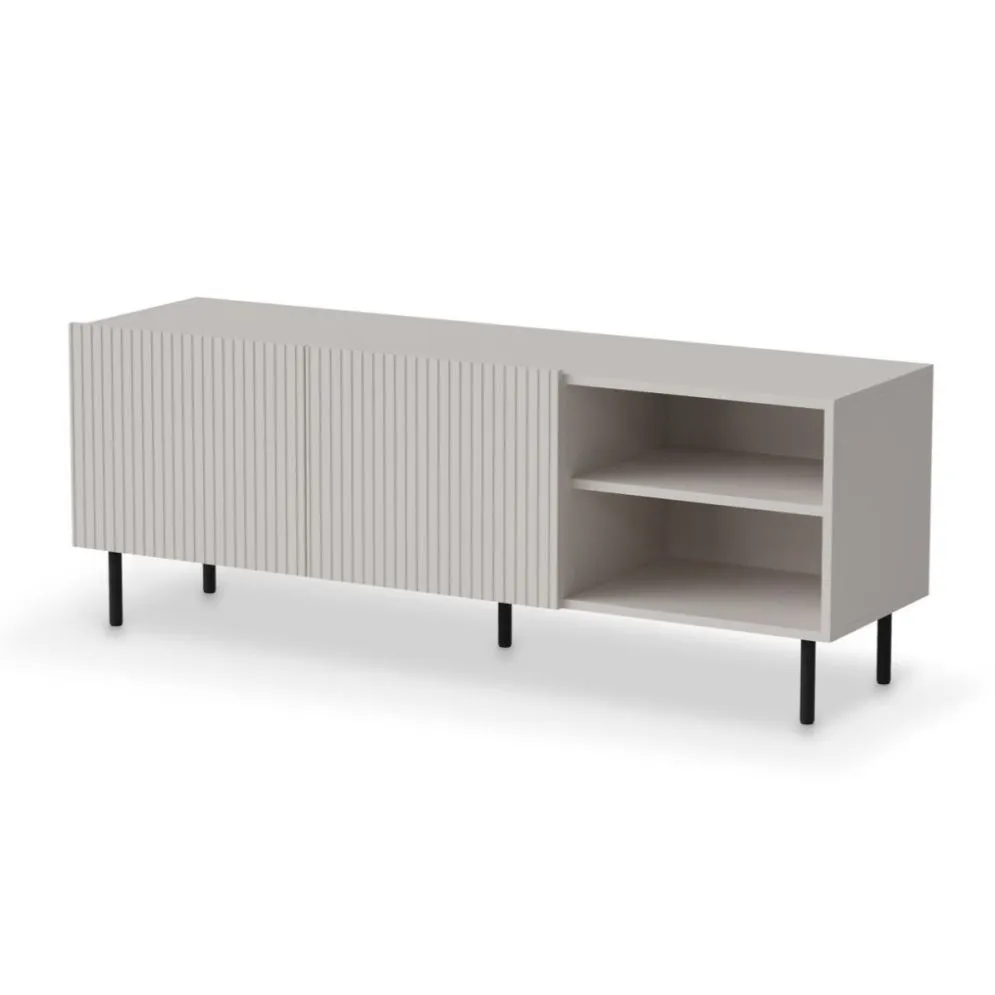 Szafka RTV PAXOS 150cm kaszmirowa z ryflowanymi frontami I sklep meblowy MIRAT. styl RYFLOWANY