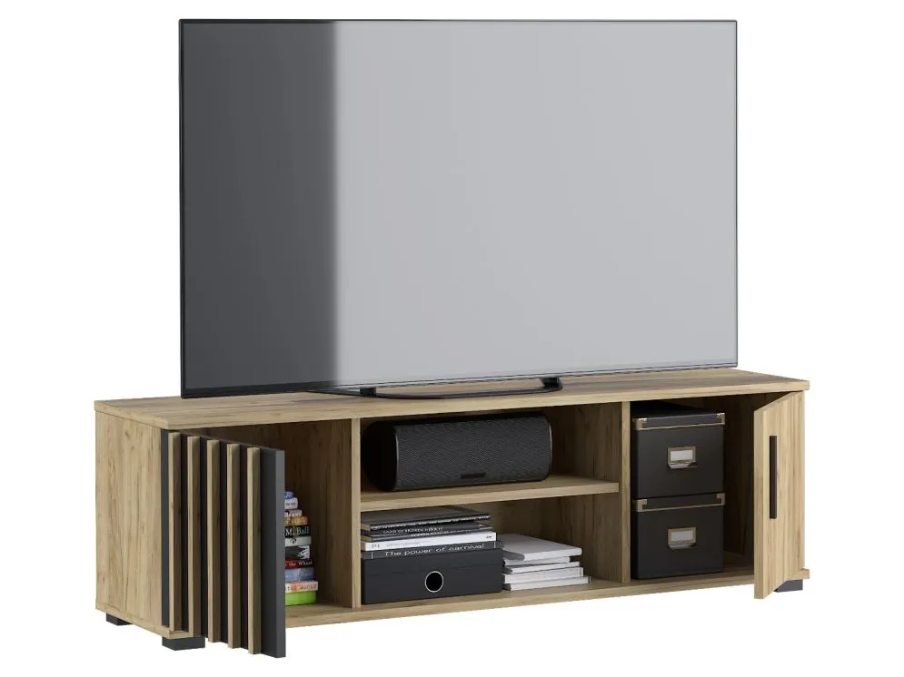 Meblościanka KALI 01 czarna/dąb craft w stylu loftowym I sklep meblowy MIRAT. styl LOFT, RYFLOWANY