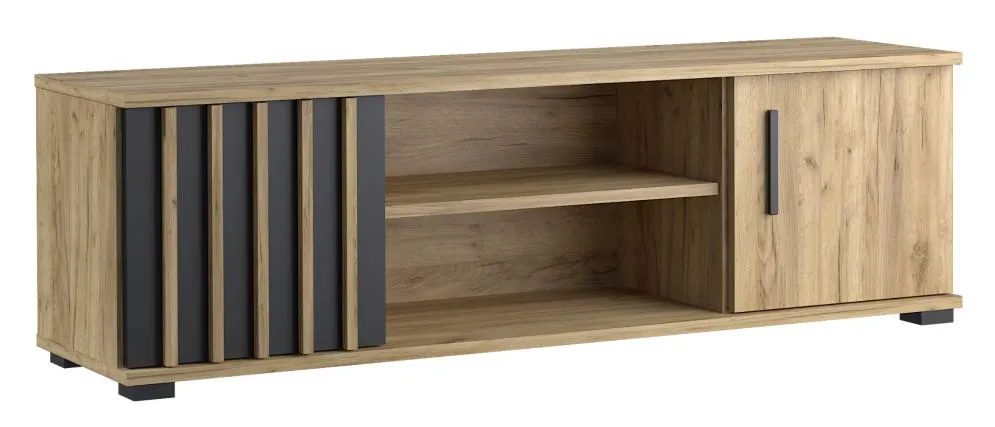 Meblościanka KALI 01 czarna/dąb craft w stylu loftowym I sklep meblowy MIRAT. styl LOFT, RYFLOWANY