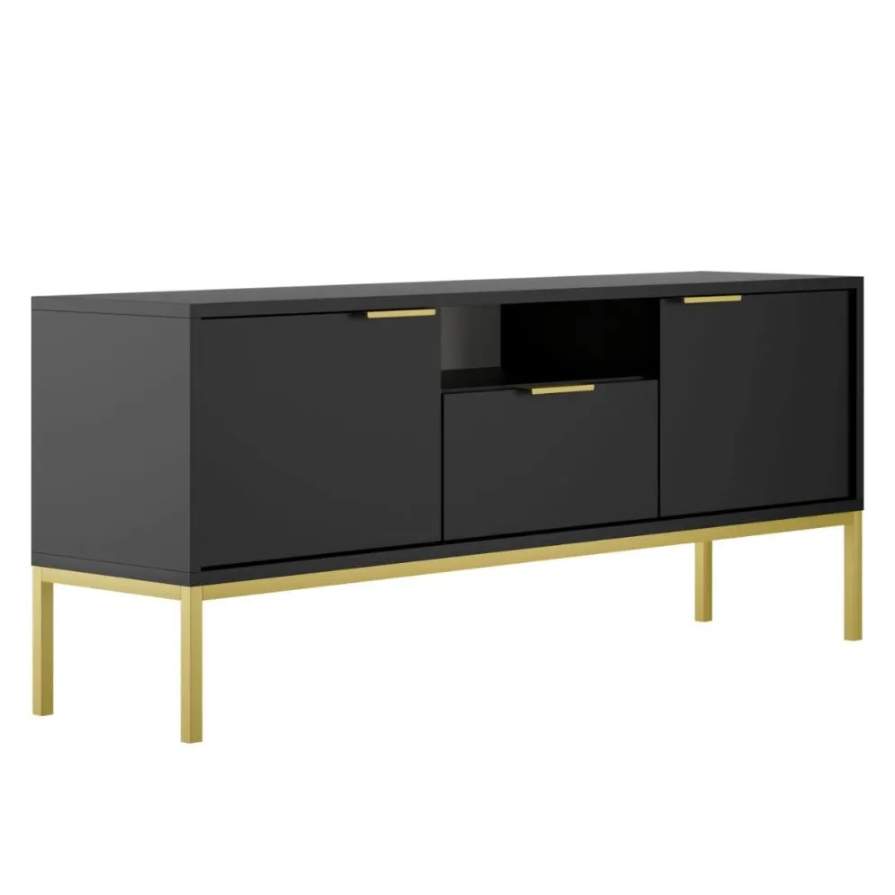 Szafka RTV AUSTIN 135 czarna/złota do salonu I sklep meblowy MIRAT. styl GLAMOUR kolekcja AUSTIN