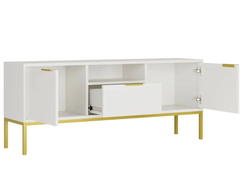 Szafka RTV AUSTIN 135 biała/złota pod telewizor I sklep meblowy MIRAT. styl GLAMOUR
