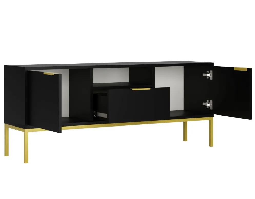 Szafka RTV AUSTIN 135 czarna/złota do salonu I sklep meblowy MIRAT. styl GLAMOUR kolekcja AUSTIN