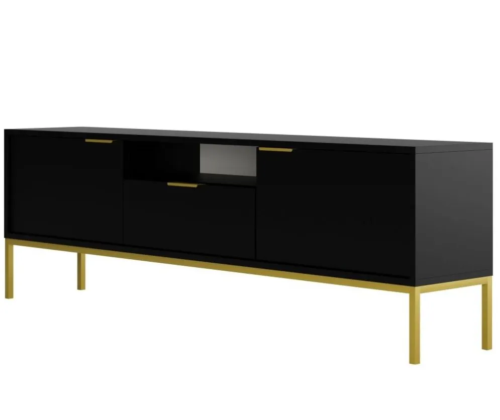Szafka RTV AUSTIN 175 czarna/złota z półką do salonu I sklep meblowy MIRAT. styl GLAMOUR kolekcja AUSTIN